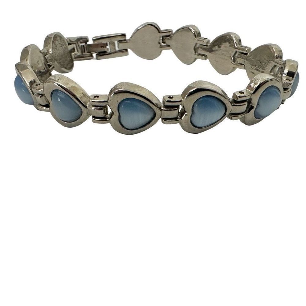Silver tone and blue heart bracelet